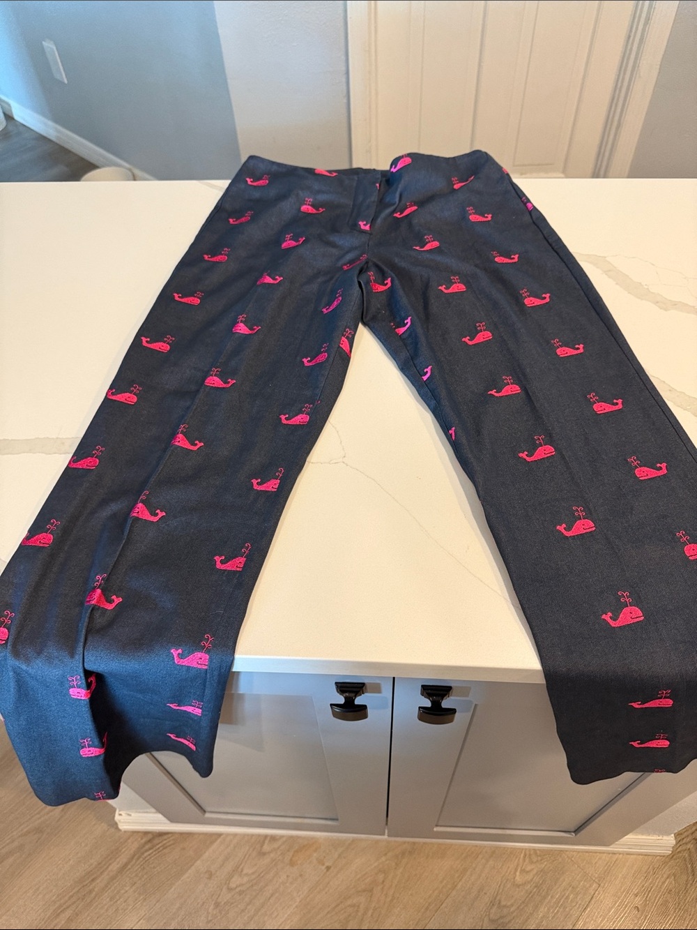 Lilly Pulitzer Navy Pants with Hot Pink Whale Print